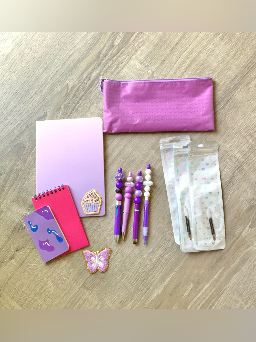 NEW Hand Crafted Stationery Set - Beaded Pens & Notebooks